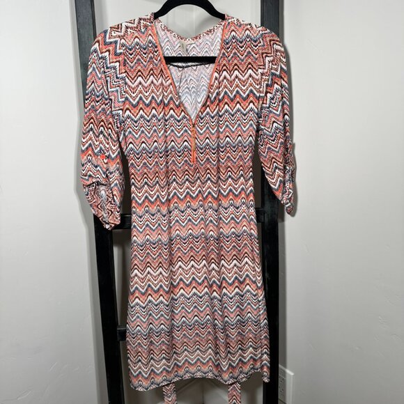 Tacera Chevron V-Neck Belted Dress β Multicolor, Size M - Picture 3 of 10
